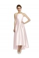 Rose Trapèze Bretelles spaghetti Satiné Longue Asymétrique Robes demoiselle d'honneur