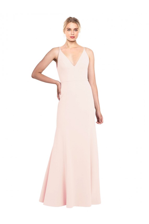 Rose Trapèze Col V Crêpe Stretch Longue Formelles Robes demoiselle d'honneur / Robes de soirée / Robes de bal