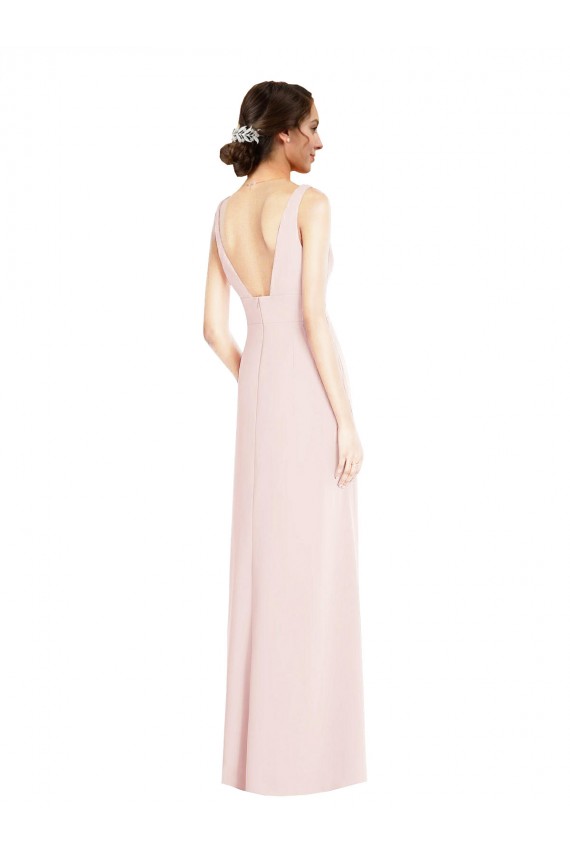 Rose Trapèze Col V Crêpe Stretch Longue Robes demoiselle d'honneur / Robes de bal