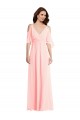 Rose Trapèze Col V Mousseline Longue Robes demoiselle d'honneur