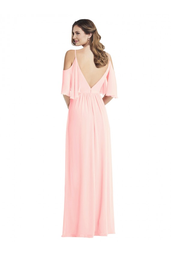 Rose Trapèze Col V Mousseline Longue Robes demoiselle d'honneur