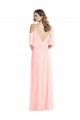 Rose Trapèze Col V Mousseline Longue Robes demoiselle d'honneur