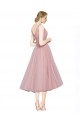 Rose Trapèze Col V Tulle Courte Robes demoiselle d'honneur / Robes de cocktail