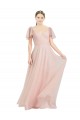 Rose Trapèze Col V Tulle Longue Robes demoiselle d'honneur