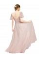 Rose Trapèze Col V Tulle Longue Robes demoiselle d'honneur