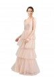 Rose Trapèze Col V Tulle Longue Robes demoiselle d'honneur