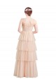 Rose Trapèze Col V Tulle Longue Robes demoiselle d'honneur