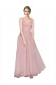 Rose Trapèze Col V Tulle Longue Robes demoiselle d'honneur