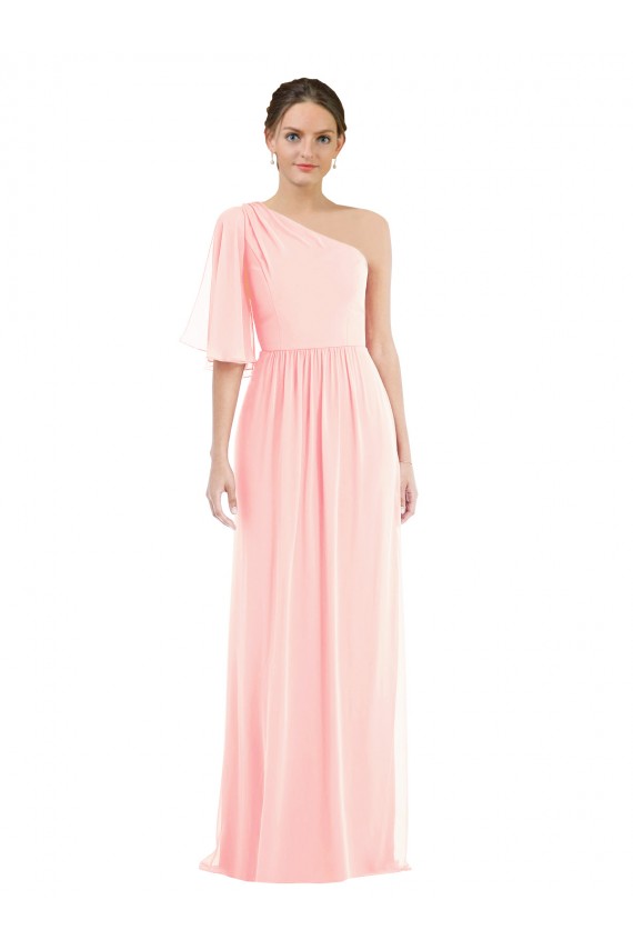 Rose Trapèze Mousseline Longue Robes demoiselle d'honneur