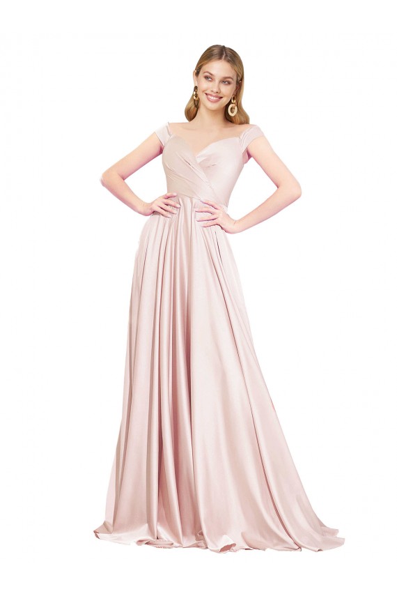 Rose Trapèze Épaule Dénudée Satiné Longue Formelles Robes demoiselle d'honneur / Robes de soirée / Robes de bal