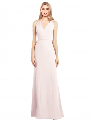 Rose Trompette Col V Crêpe Stretch Longue Robes demoiselle d'honneur / Robes de bal