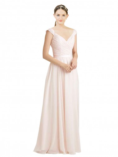 Rose crème Trapèze Mousseline Dentelle Longue Robes demoiselle d'honneur