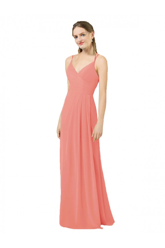 Rose du Désert Fourreau Col V Mousseline Longue Robes demoiselle d'honneur