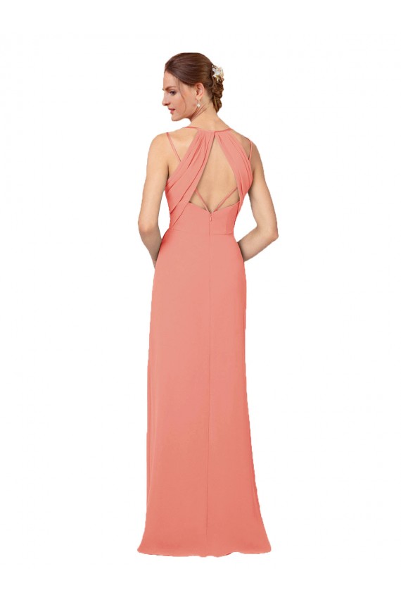 Rose du Désert Fourreau Col V Mousseline Longue Robes demoiselle d'honneur