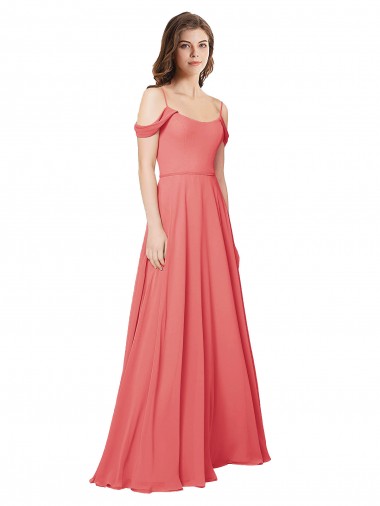Rose du Désert Trapèze Épaule Dénudée Mousseline Longue Robes demoiselle d'honneur
