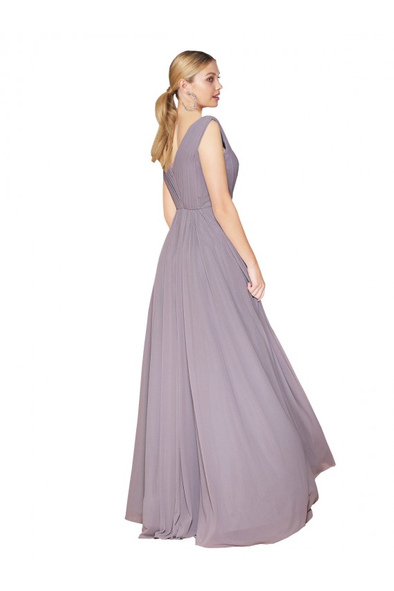 Rose poudré Trapèze Col V Mousseline Longue Formelles Robes demoiselle d'honneur / Robes de soirée / Robes de bal