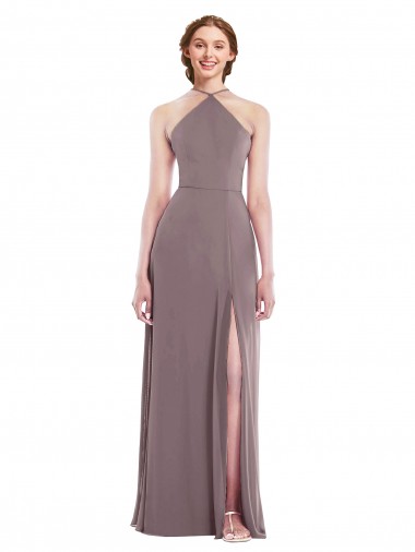 Rose poudré Trapèze Licou Mousseline Longue Formelles Robes demoiselle d'honneur / Robes de soirée