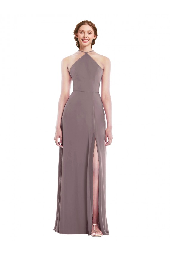 Rose poudré Trapèze Licou Mousseline Longue Formelles Robes demoiselle d'honneur / Robes de soirée