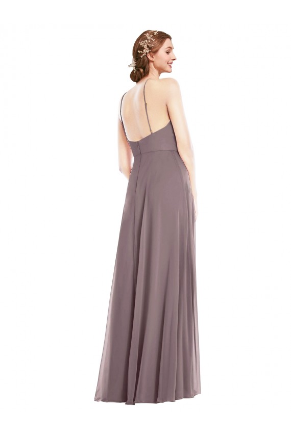 Rose poudré Trapèze Licou Mousseline Longue Formelles Robes demoiselle d'honneur / Robes de soirée