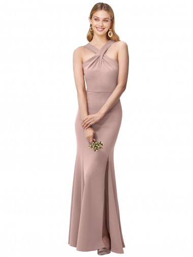 Rose poussiéreux Fourreau Licou Col Haut Crêpe Stretch Longue Robes demoiselle d'honneur / Robes de bal