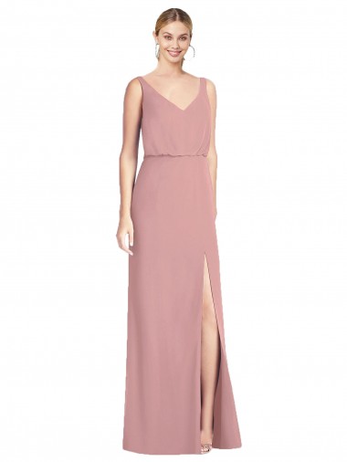 Rose poussiéreux Sirène Col V Mousseline Longue Robes demoiselle d'honneur