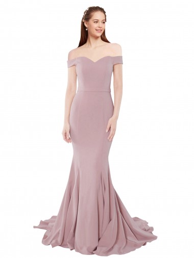 Rose poussiéreux Sirène Épaule Dénudée Balayage train Crêpe Stretch Longue Formelles Robes demoiselle d'honneur / Robes de soirée / Robes de bal