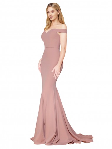 Rose poussiéreux Sirène Épaule Dénudée Balayage train Crêpe Stretch Longue Formelles Robes demoiselle d'honneur / Robes de soirée / Robes de bal
