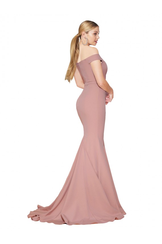 Rose poussiéreux Sirène Épaule Dénudée Balayage train Crêpe Stretch Longue Formelles Robes demoiselle d'honneur / Robes de soirée / Robes de bal