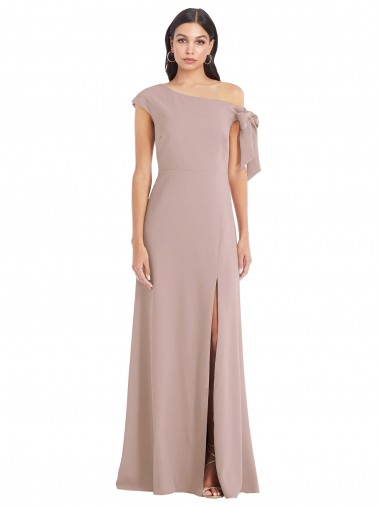 Rose poussiéreux Trapèze Épaule Dénudée Crêpe Stretch Longue Formelles Robes demoiselle d'honneur / Robes de soirée / Robes de bal