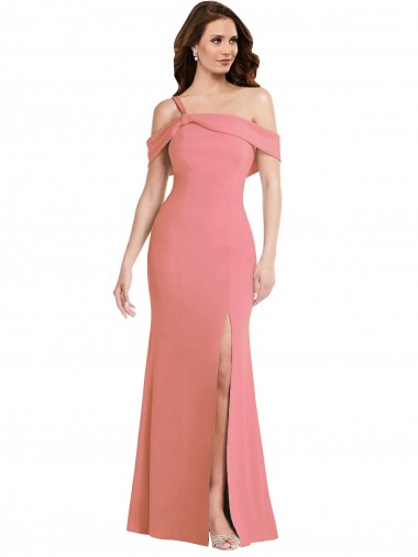 Rose vif Trompette Crêpe Stretch Longue Robes demoiselle d'honneur / Robes de bal