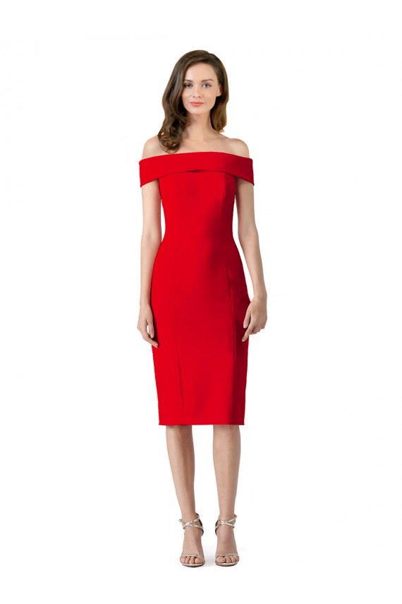 Rouge Fourreau Épaule Dénudée Crêpe Stretch Courte Robes demoiselle d'honneur / Robes de soirée / Robes de cocktail