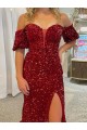 Rouge Fourreau Épaule Dénudée Traîne moyenne Paillettes Velours Longue Robes de bal