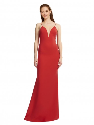 Rouge Sirène Bretelles spaghetti Col V Crêpe Stretch Longue Formelles Robes demoiselle d'honneur / Robes de soirée / Robes de bal