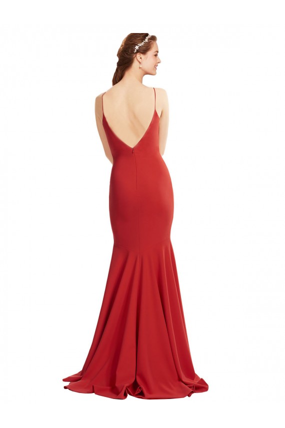 Rouge Sirène Bretelles spaghetti Col V Crêpe Stretch Longue Formelles Robes demoiselle d'honneur / Robes de soirée / Robes de bal