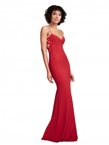 Rouge Sirène Bretelles spaghetti Crêpe Stretch Longue Formelles Robes demoiselle d'honneur / Robes de soirée / Robes de bal