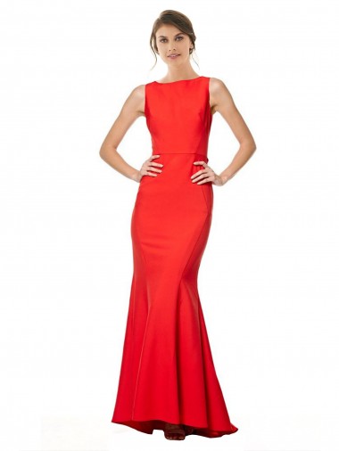 Rouge Sirène Licou Col Haut Crêpe Stretch Longue Formelles Robes demoiselle d'honneur / Robes de soirée / Robes de bal
