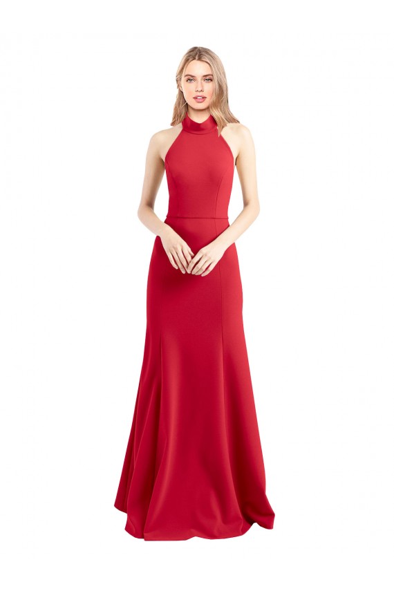 Rouge Trapèze Licou Col Haut Crêpe Stretch Longue Formelles Robes demoiselle d'honneur / Robes de soirée / Robes de bal