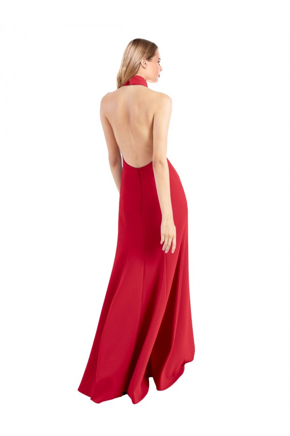 Rouge Trapèze Licou Col Haut Crêpe Stretch Longue Formelles Robes demoiselle d'honneur / Robes de soirée / Robes de bal