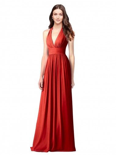 Rouge Trapèze Licou Col V Mousseline Longue Robes demoiselle d'honneur
