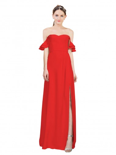 Rouge Trapèze Épaule Dénudée Crêpe Stretch Longue Formelles Robes demoiselle d'honneur / Robes de soirée / Robes de bal
