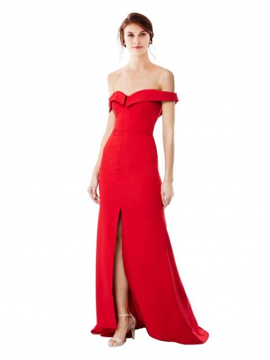Rouge Trapèze Épaule Dénudée Crêpe Stretch Longue Formelles Robes demoiselle d'honneur / Robes de soirée / Robes de bal