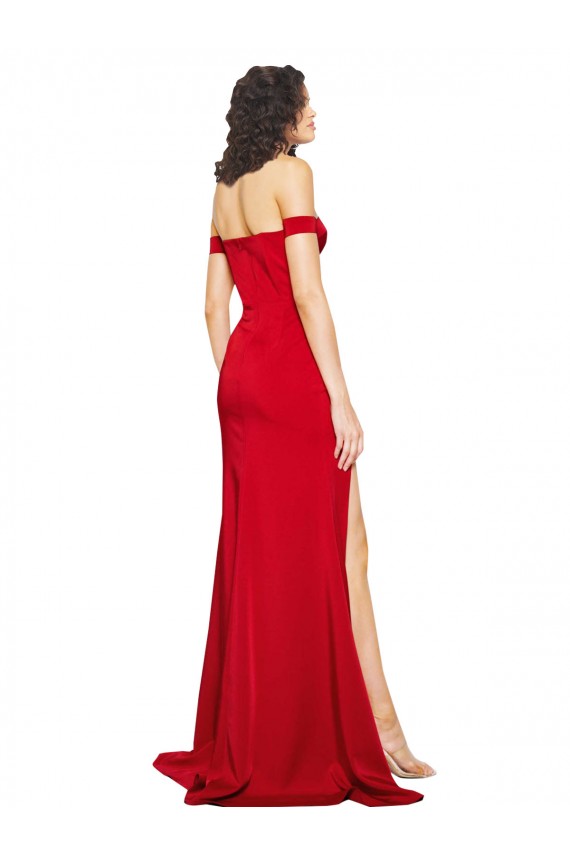 Rouge Trapèze Épaule Dénudée Satiné Soyeux Longue Formelles Robes demoiselle d'honneur / Robes de soirée / Robes de bal