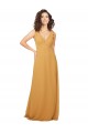 Safran Trapèze Col V Mousseline Longue Robes demoiselle d'honneur