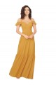 Safran Trapèze Col V Mousseline Longue Robes demoiselle d'honneur