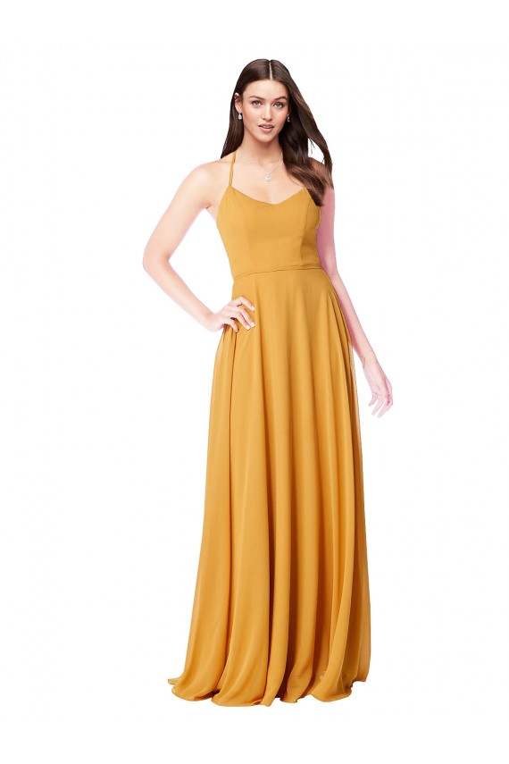 Safran Trapèze Col V Mousseline Longue Robes demoiselle d'honneur