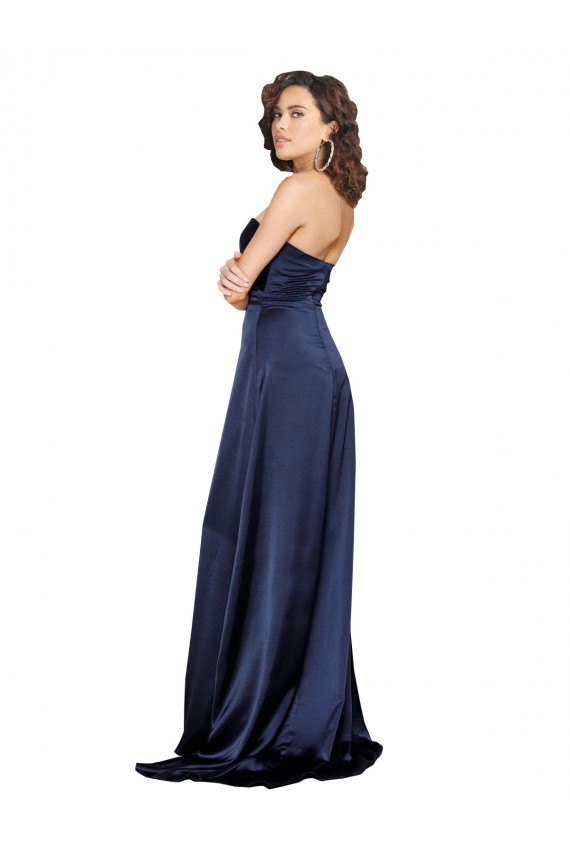 Saphir Trapèze Col Haut Satiné Soyeux Longue Formelles Robes demoiselle d'honneur / Robes de soirée / Robes de bal