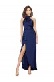 Saphir Trapèze Licou Col Haut Satiné Soyeux Longue Asymétrique Formelles Robes demoiselle d'honneur / Robes de soirée / Robes de bal