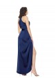 Saphir Trapèze Licou Col Haut Satiné Soyeux Longue Asymétrique Formelles Robes demoiselle d'honneur / Robes de soirée / Robes de bal