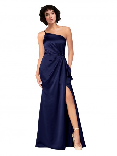 Saphir Trapèze Satiné Soyeux Longue Formelles Robes demoiselle d'honneur / Robes de soirée / Robes de bal