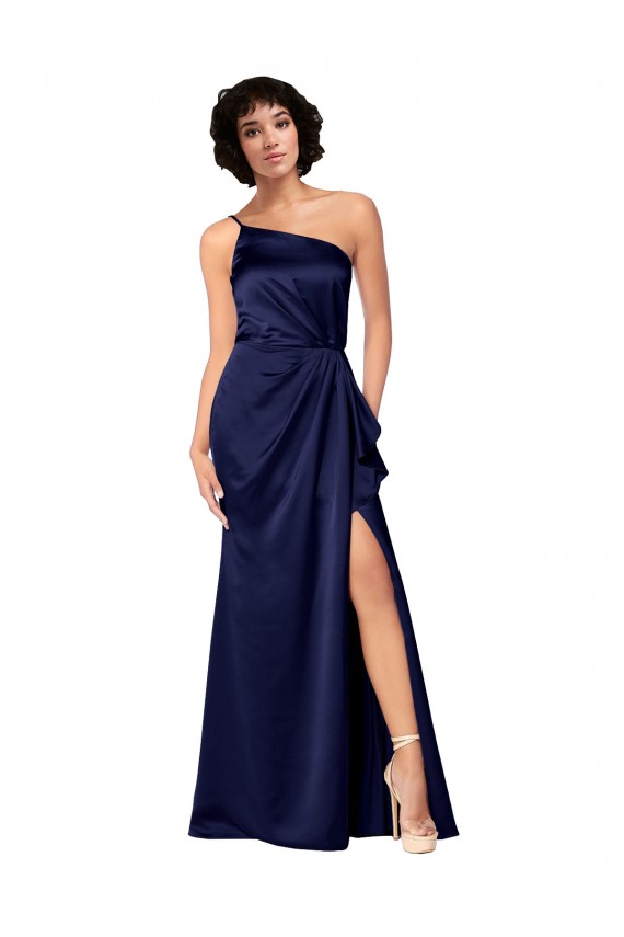 Saphir Trapèze Satiné Soyeux Longue Formelles Robes demoiselle d'honneur / Robes de soirée / Robes de bal